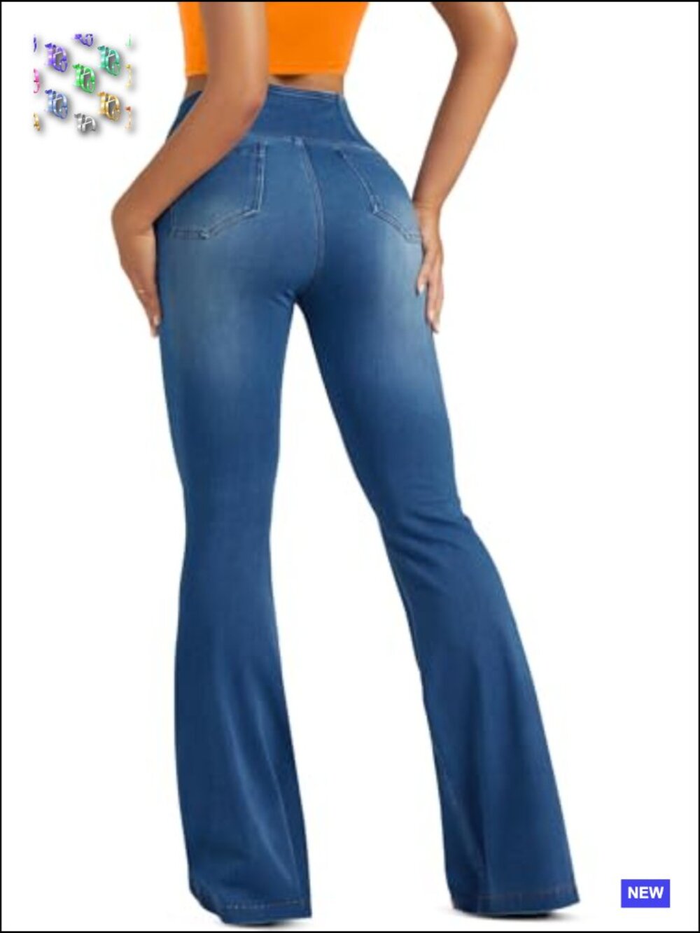 Knit Stretchy Crossover High Waisted Flare Bell Bottom Jeans with Pockets - Picture 2 of 4